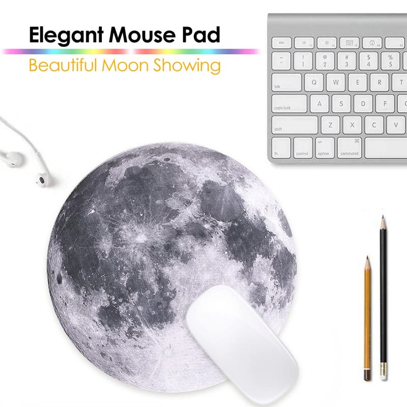 ProElife Round Mouse Pad Gaming Cute Moon Mousepad 8.66-Inch Planet Cloth Mouse Pad Mat Non-Slip Rubber Base for Home Office Business Noise-Reduction/Accurate Cursor/Smoothly Control Desk Pad (Gray) - Image 5